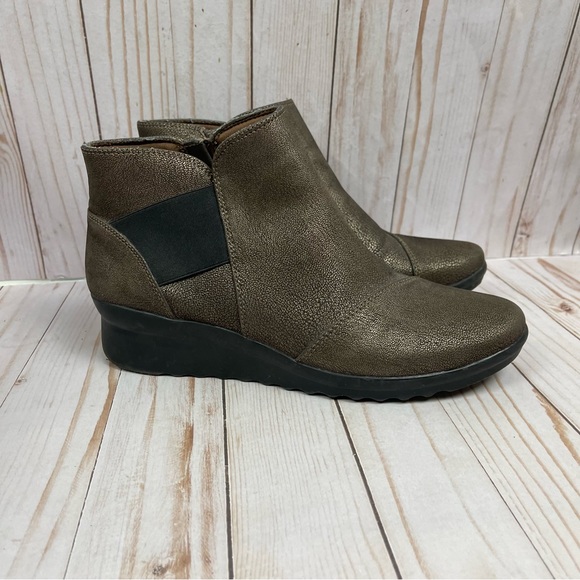 Clarks cloudSteppers bronze Tropic ankle comfort wedge booties size 10 - Picture 2 of 8